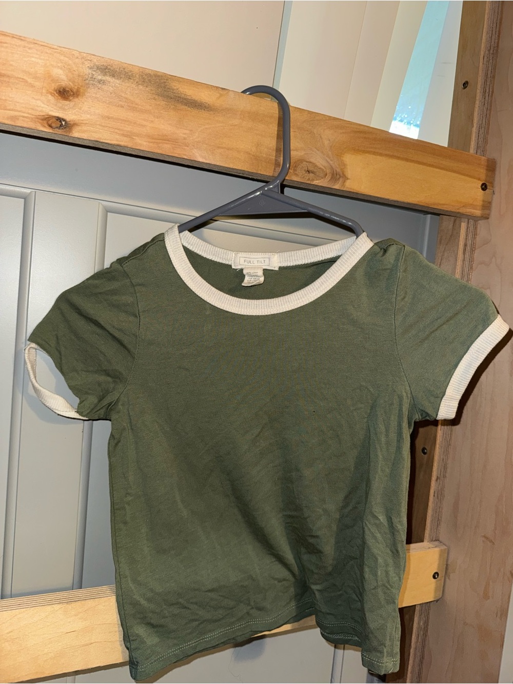 Full Tilt Olive Green Ringer Tee with White Trim